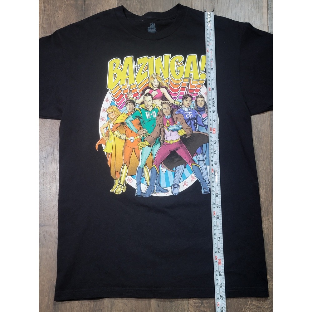 The Big Bang Theory Bazinga Superhero Cast Graphic T-Shirt Mens Medium Black